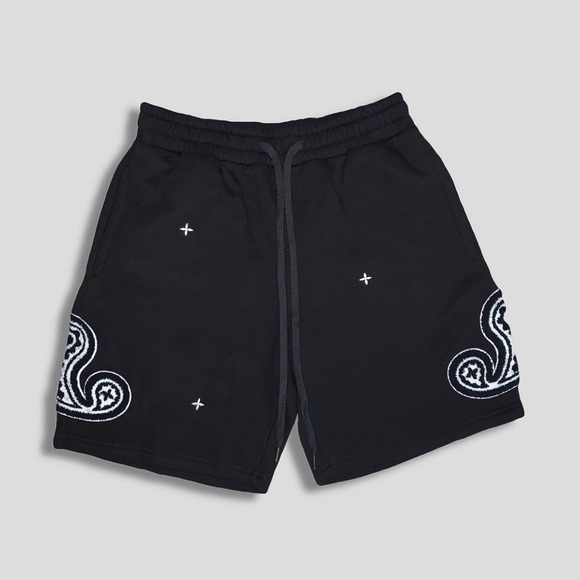 MENS PAISLEY PRINT FLEECE SHORTS - Picture 1 of 9